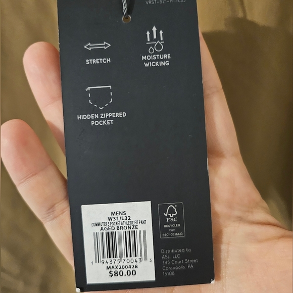 VRST NWT Commuter 5 Pocket Athletic Fit Pants Chinos Golf Mens Size 31x32 - Picture 2 of 5